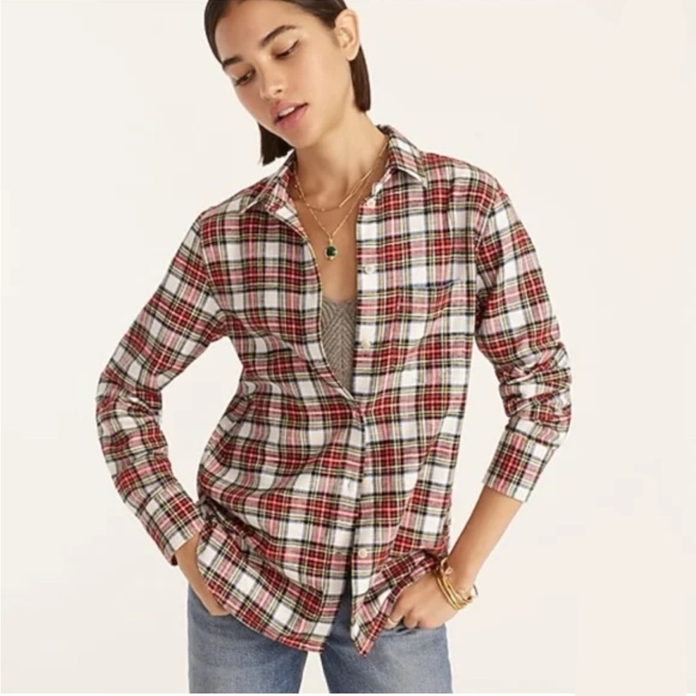 J. Crew Red and White Plaid Button-Up Shirt